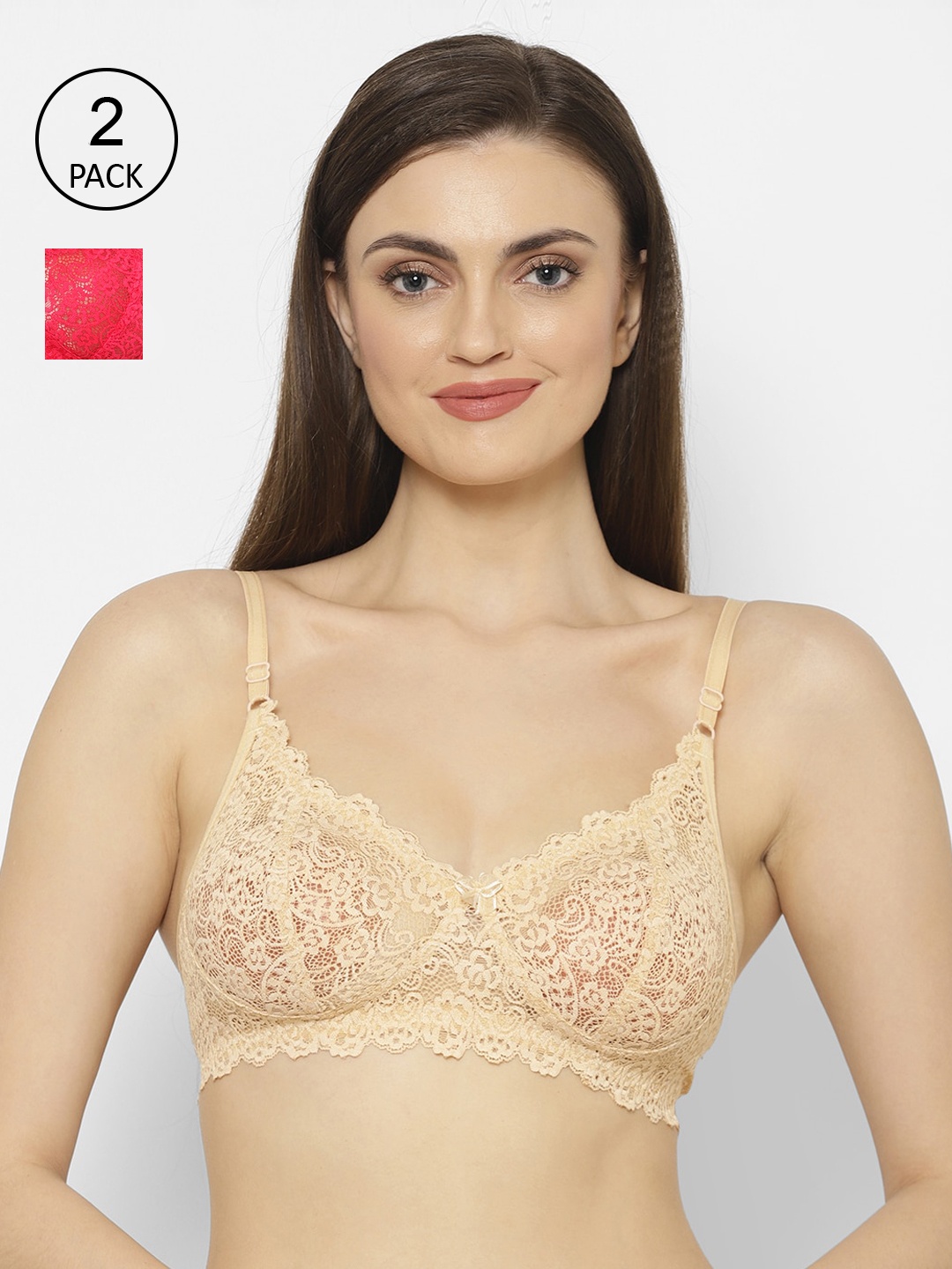 

Floret Magenta & Beige Lace Medium Coverage T-shirt Bra Pack of 2 Lucy_Magenta-Skin