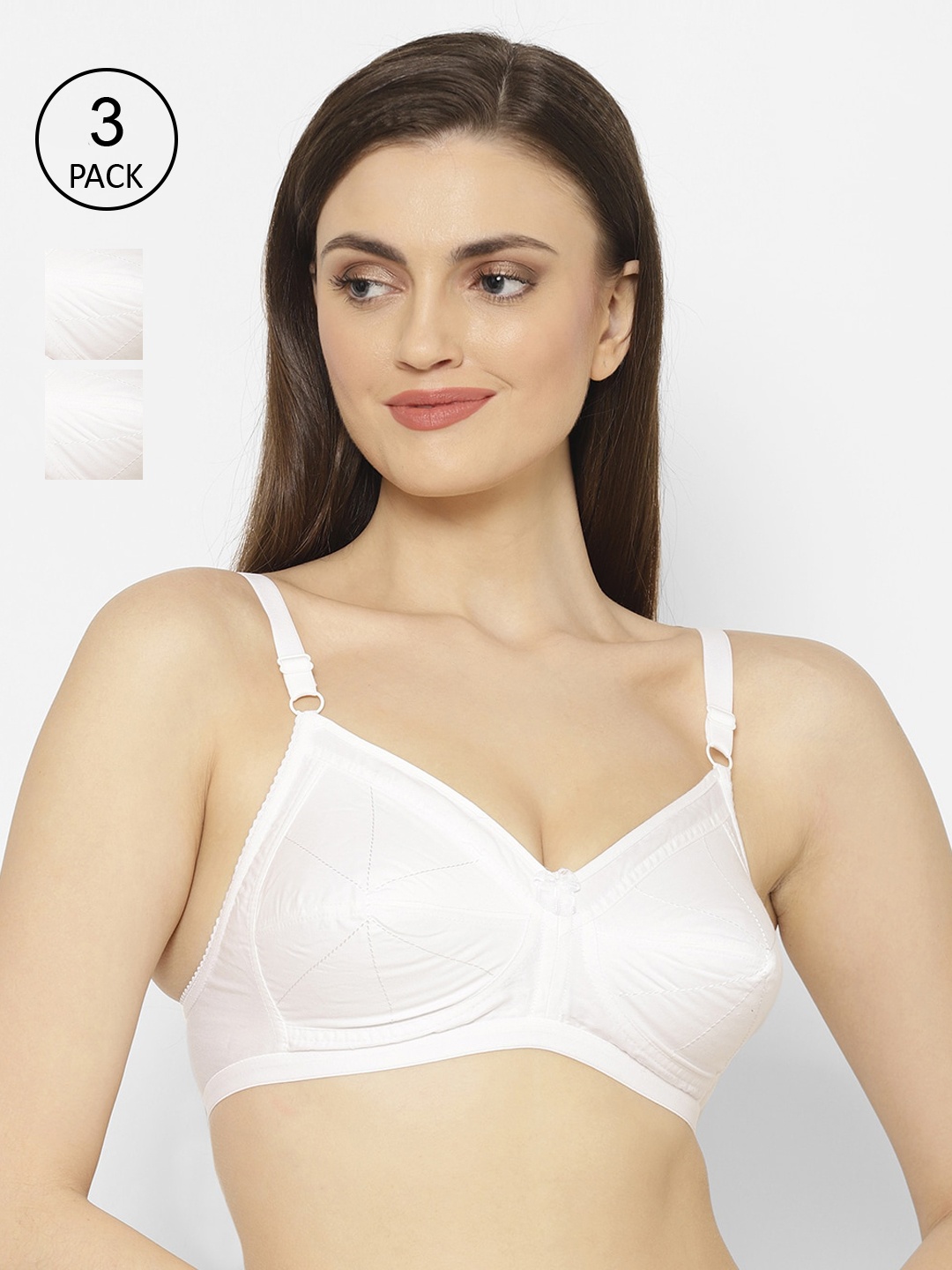 

Floret Pack Of 3 White Solid Non-Wired Non Padded Everyday Bras