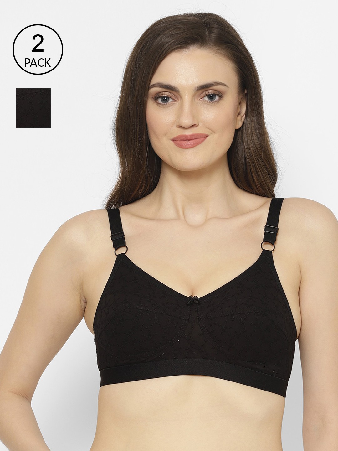 

Floret Black Self Design Full Coverage Non Padded Everyday Bra Comfort Black-Black