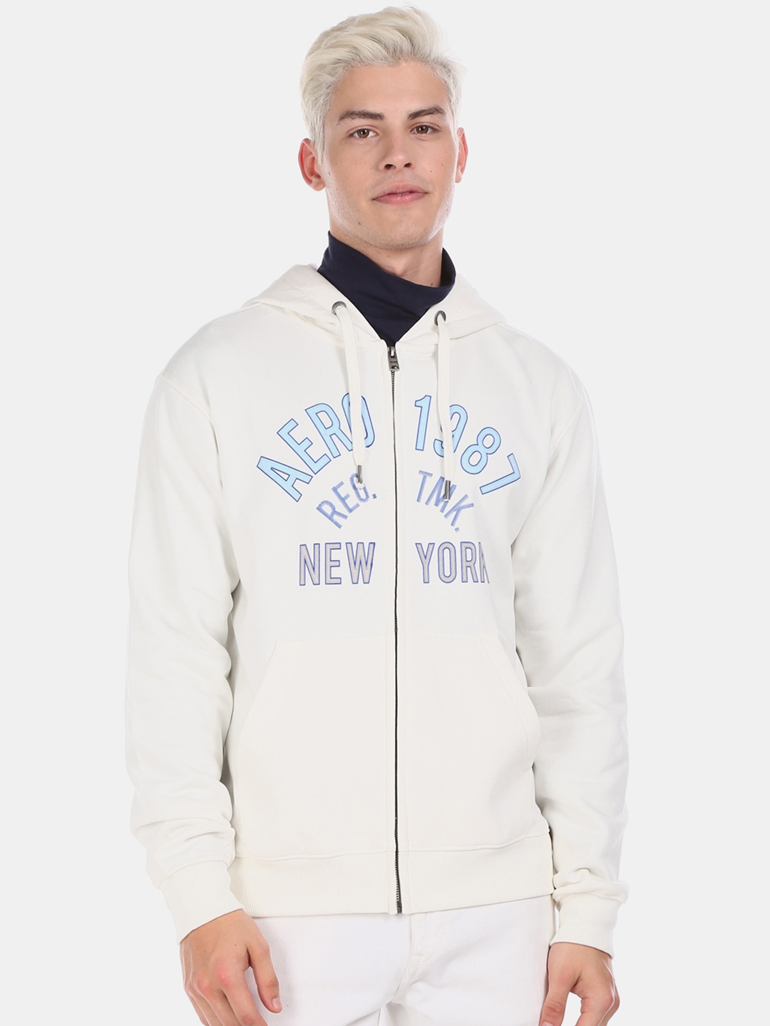 

Aeropostale Men Off White Printed Hooded Sweatshirt