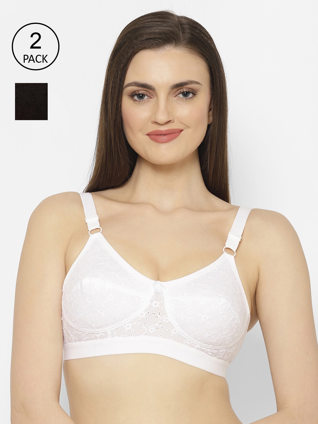 

Floret Pack Of 2 Self Design Non-Wired Non Padded Everyday Bras, Black