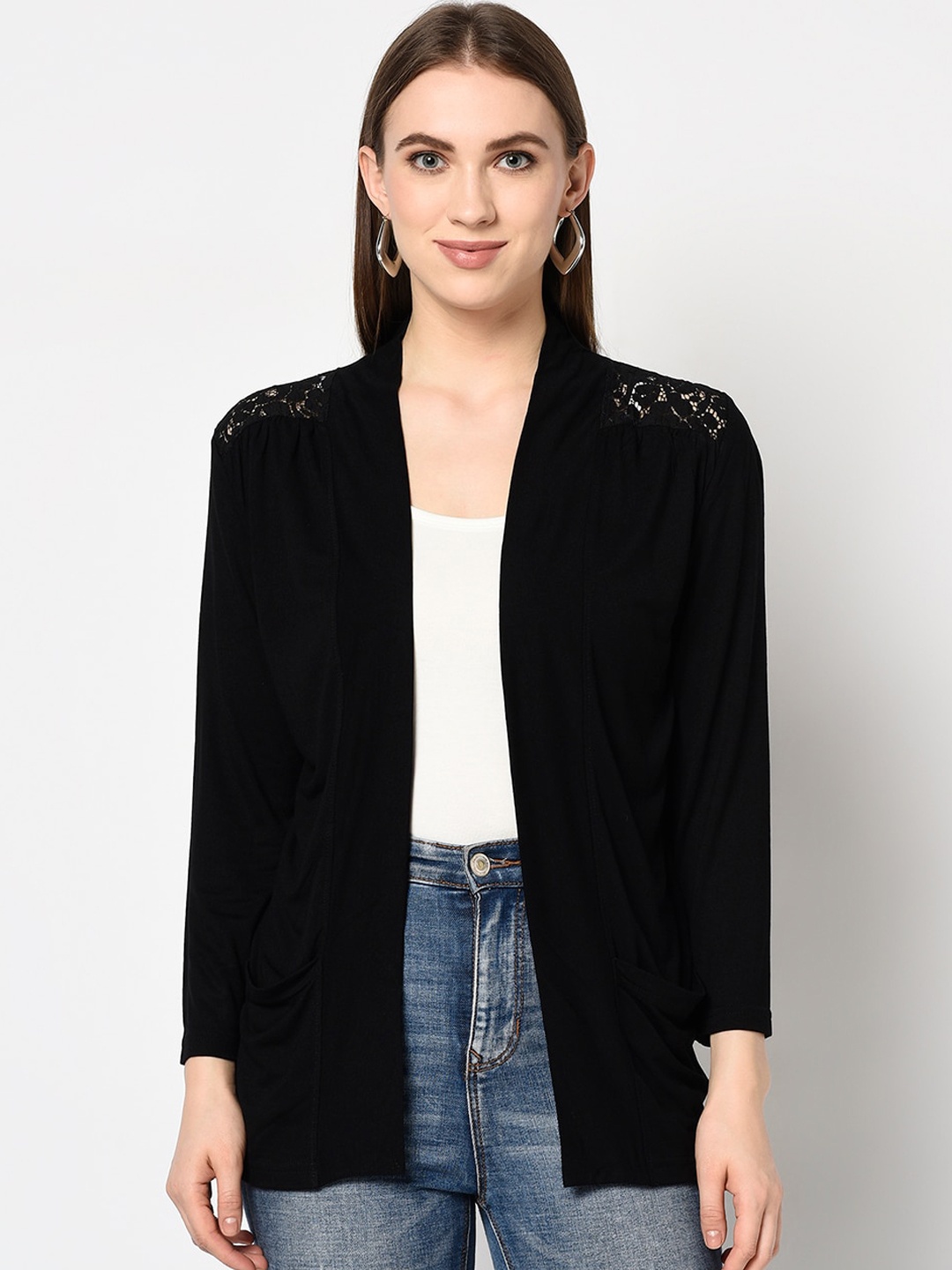 

Espresso Women Black Solid Open Front Shrug