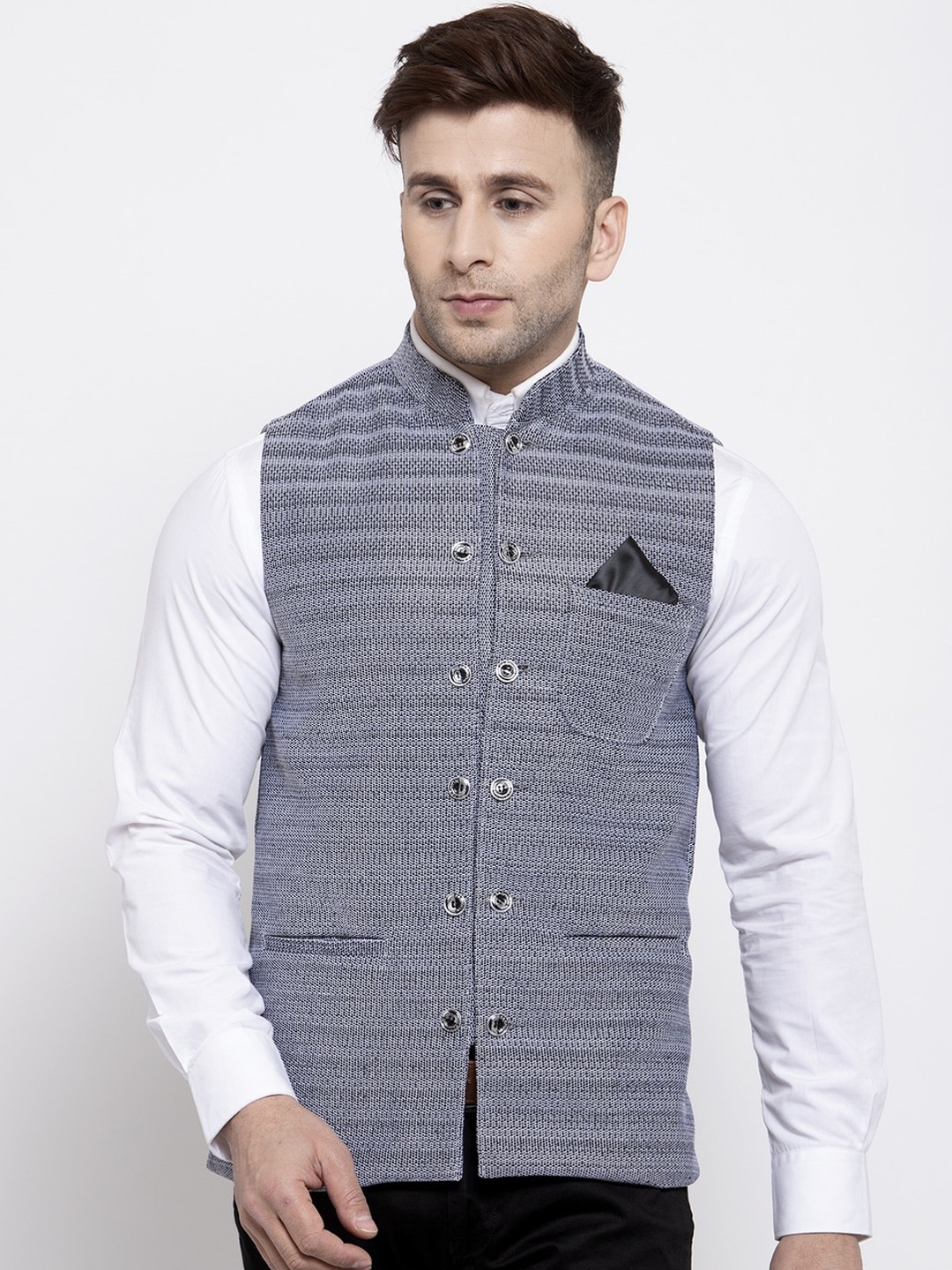 

KLOTTHE Men Grey Woven Design Nehru Jacket
