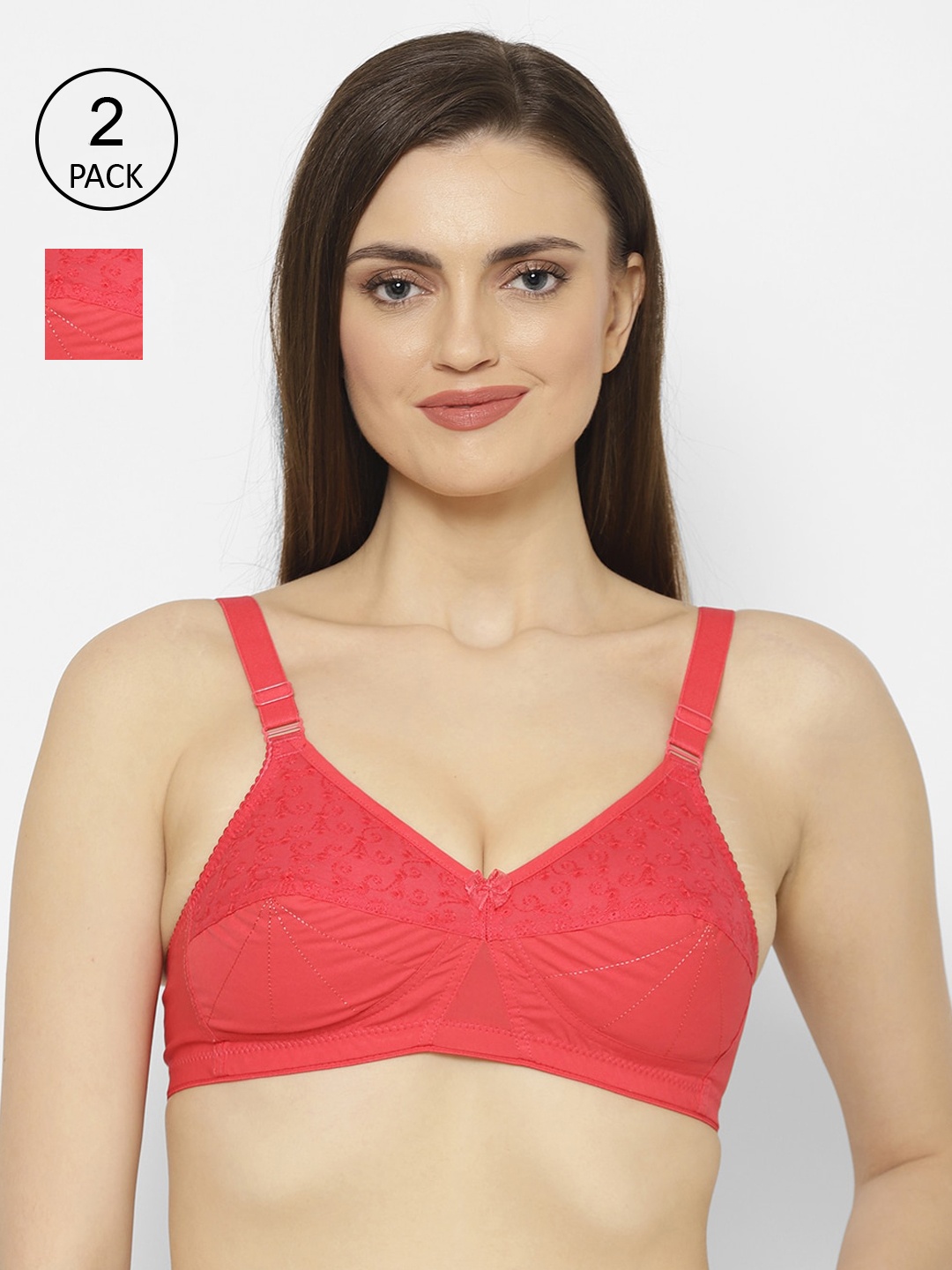 

Floret Coral Self Design Non-Wired Non Padded Everyday Bra