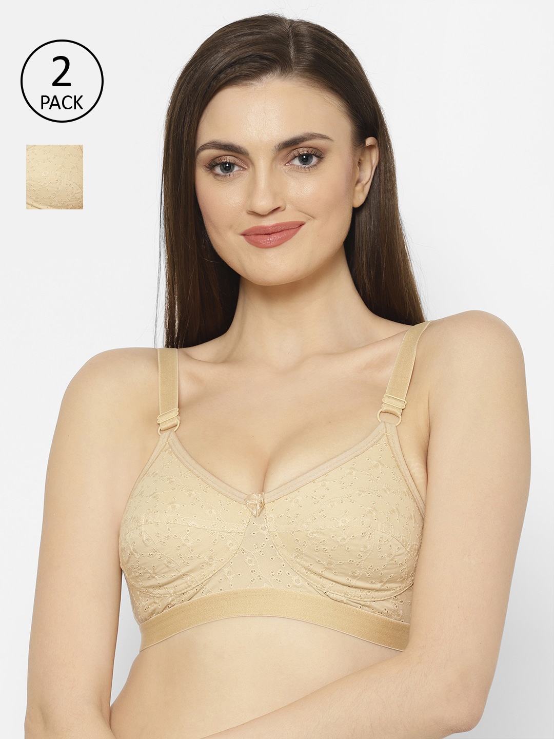 

Floret Pack of 2 Self Design Non-Wired Non Padded Everyday Bra, Beige