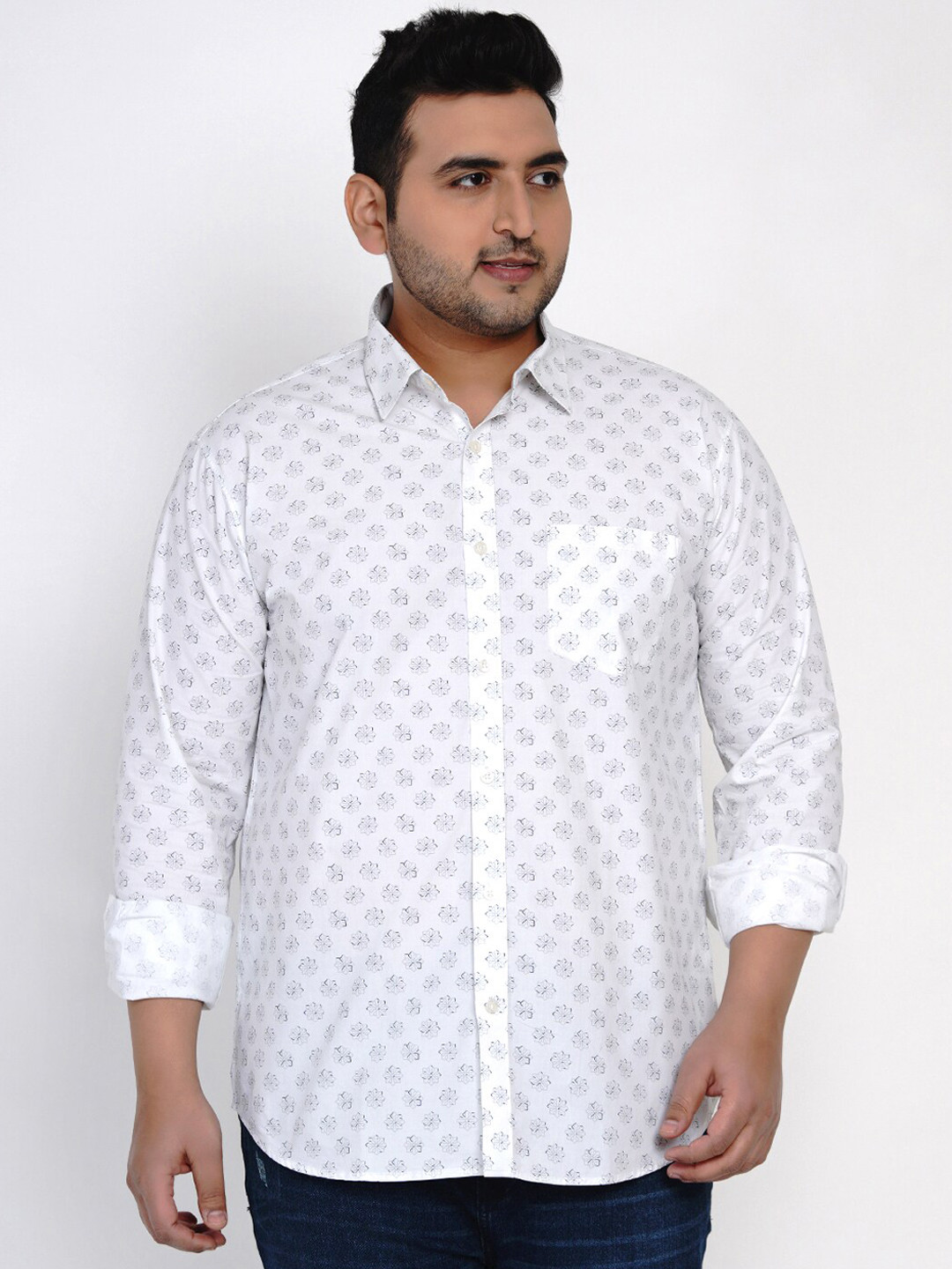 

John Pride Plus Size Regular Fit Printed Casual Shirt, White