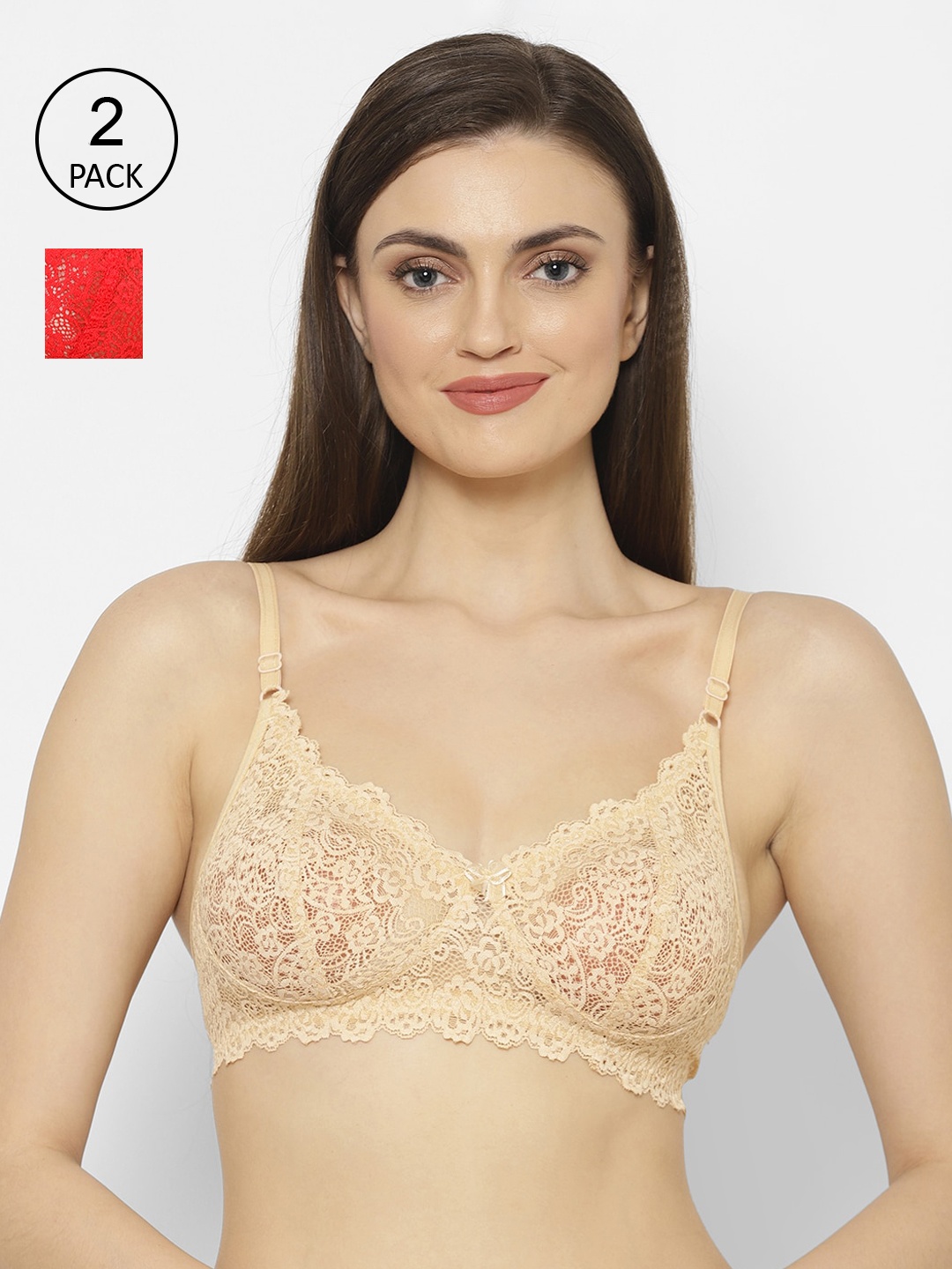 

Floret Red & Beige Lace Non-Wired Non Padded T-shirt Bra