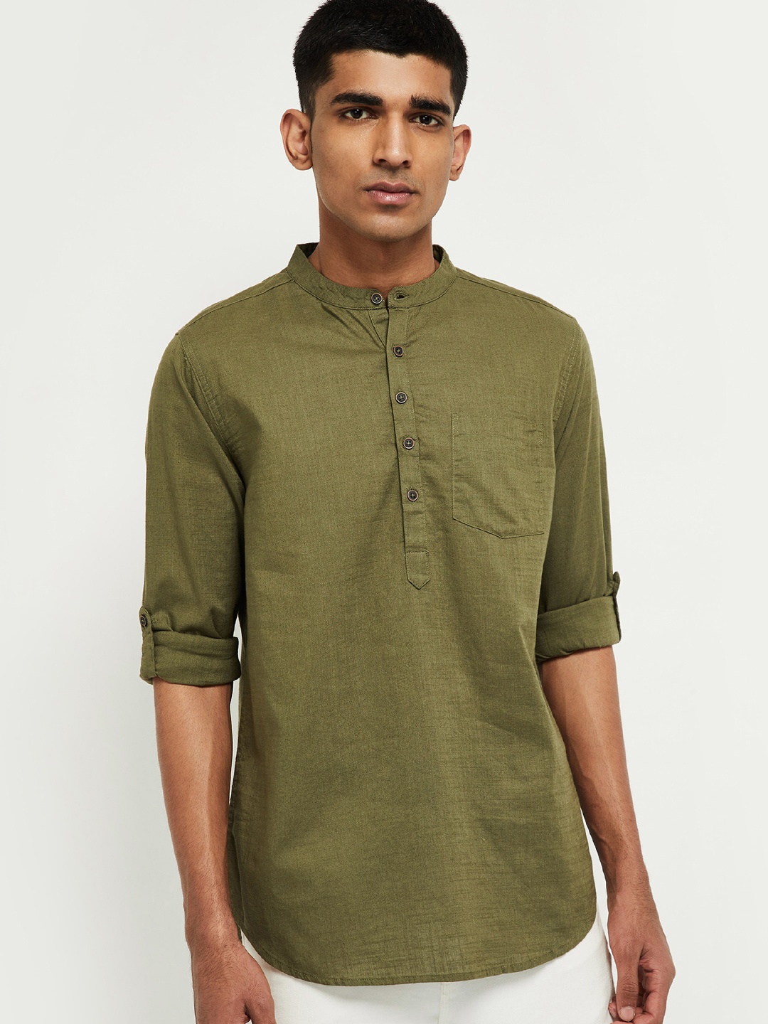 

max Men Olive Green Regular Fit Solid Casual Shirt