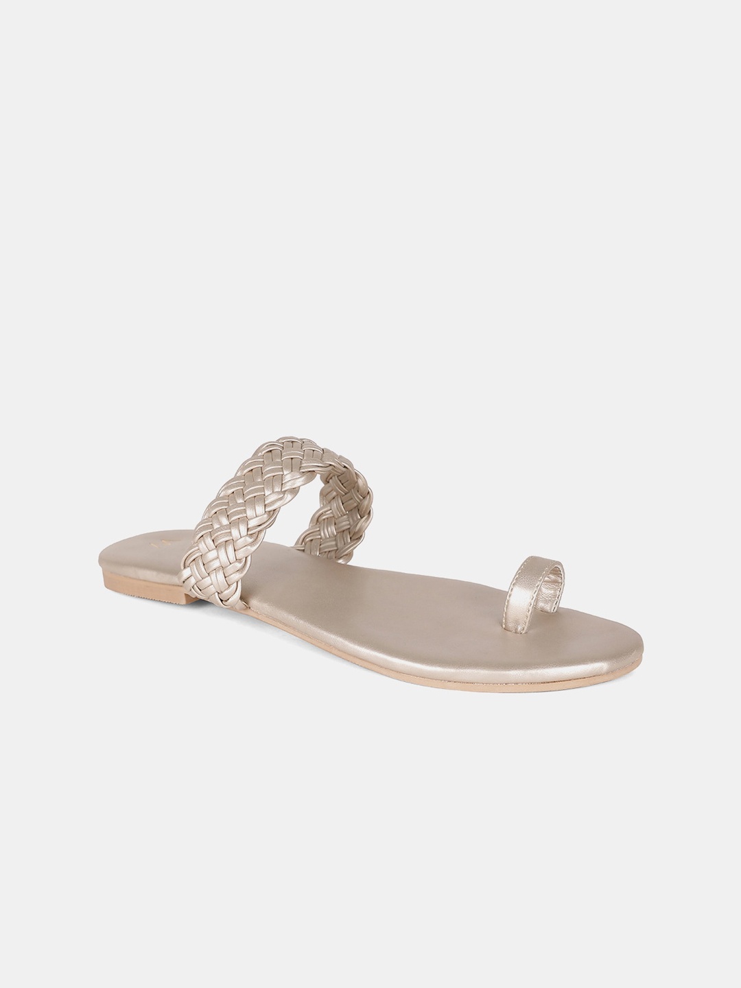 W Women Gold-Toned Woven Design PU One Toe Flats