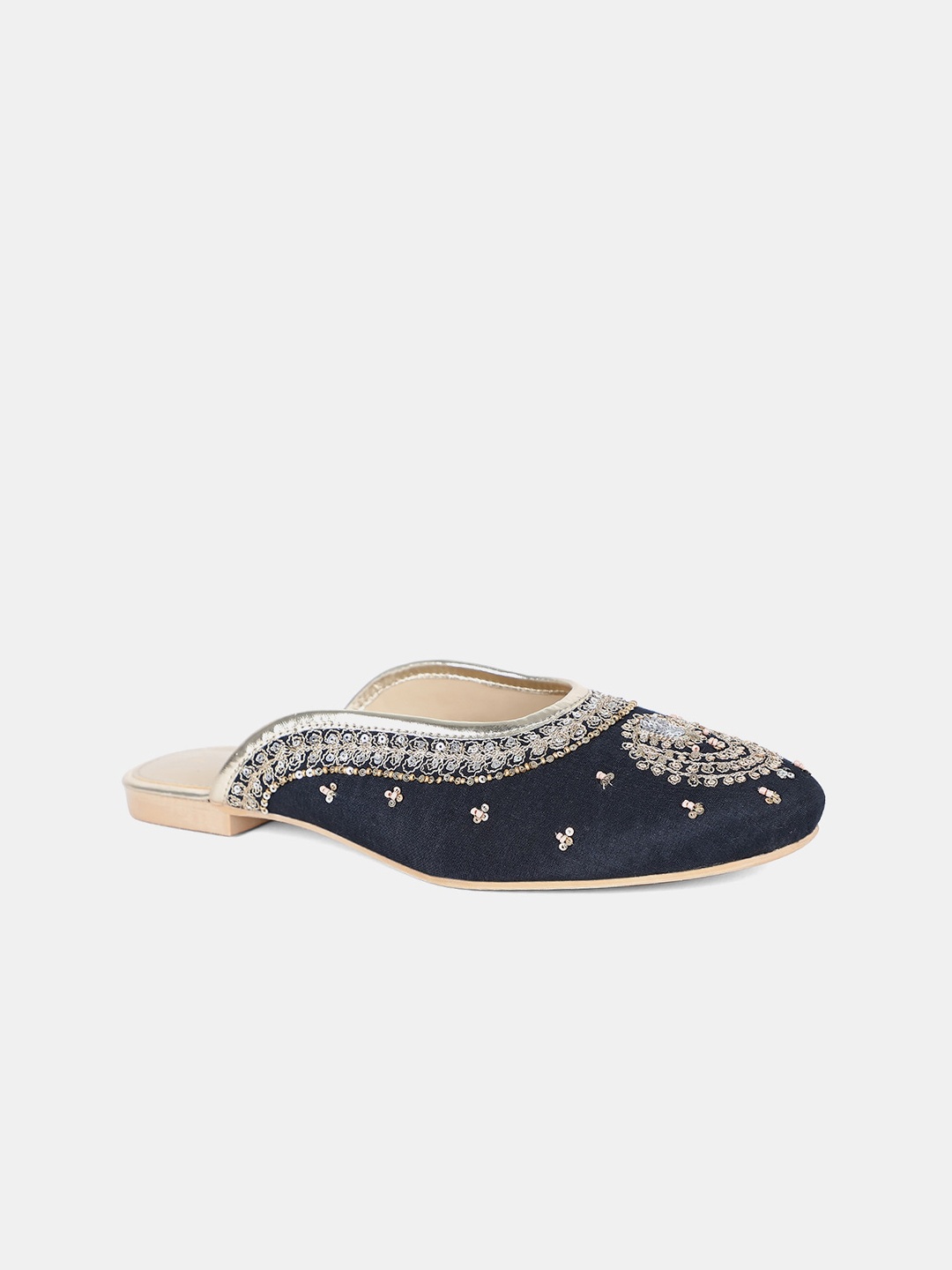 

W Women Navy Blue Embellished Fabric Mojaris