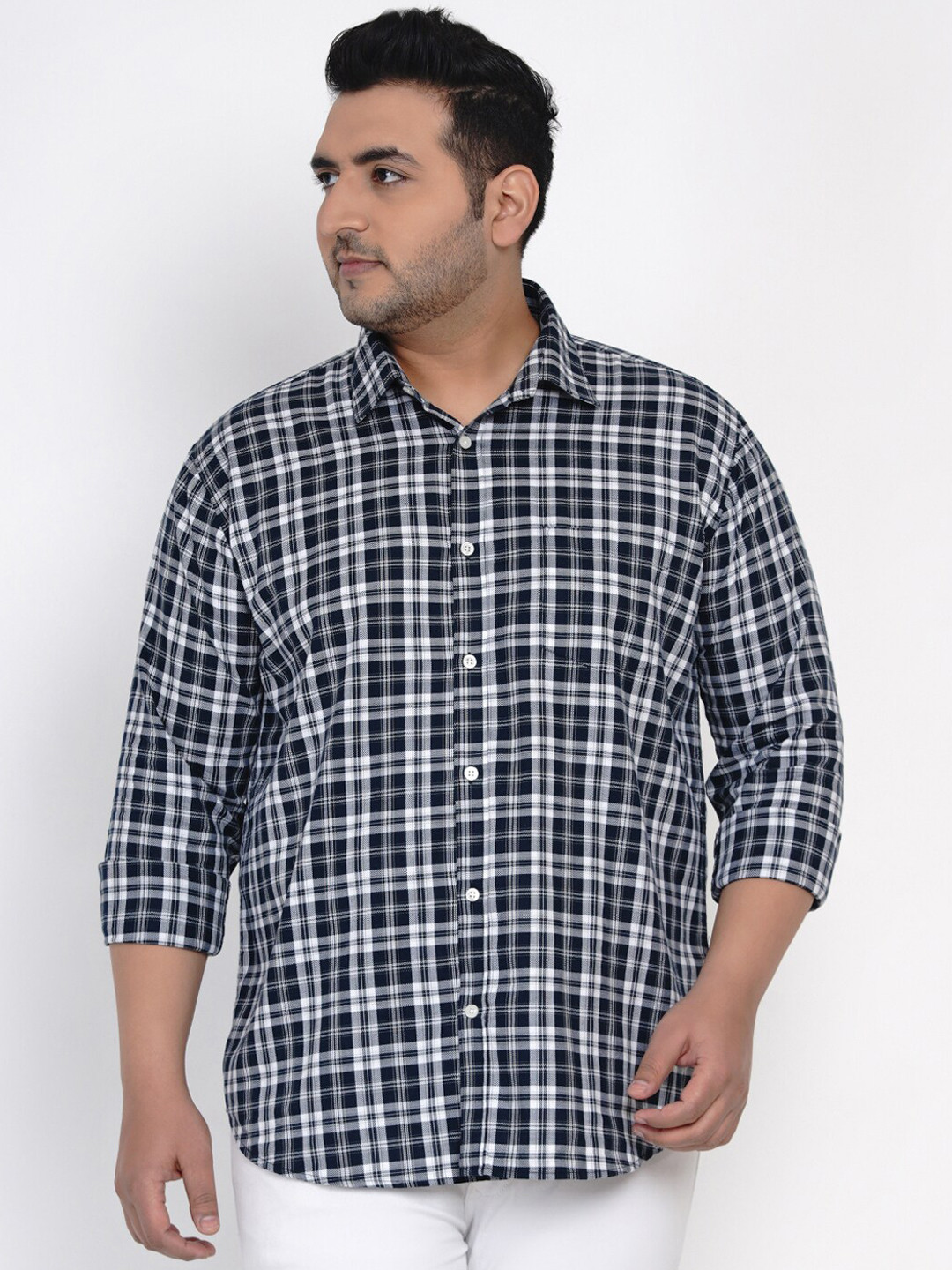 

John Pride Men Navy Blue Regular Fit Checked Casual Shirt