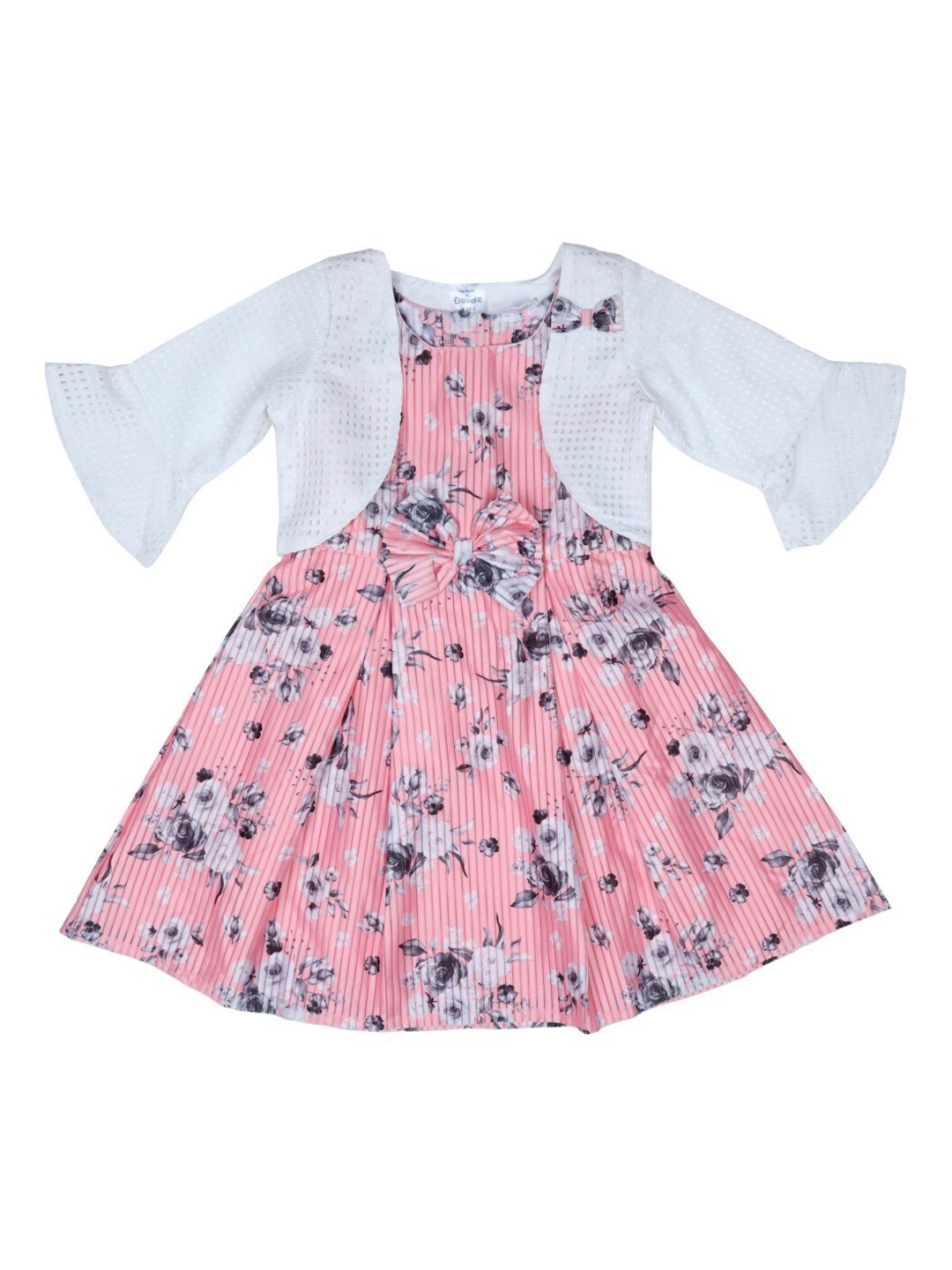 

Doodle Girls Pink Printed Fit and Flare Dress with Shrug