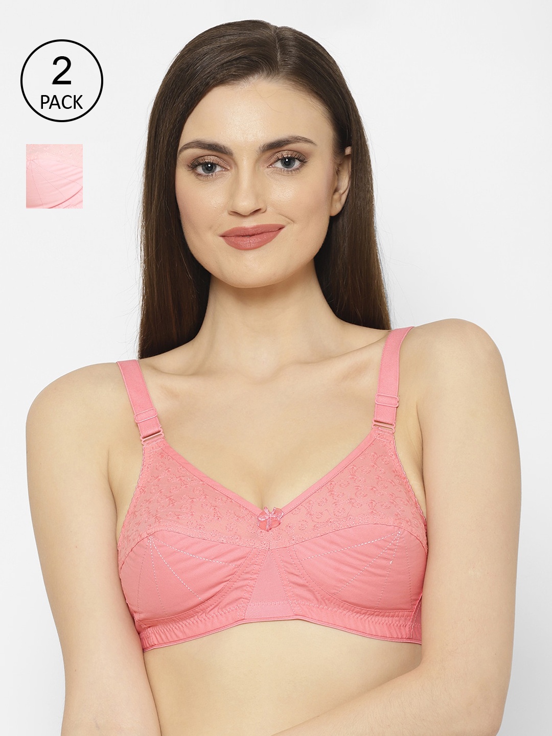 

Floret Rose Self Design Non-Wired Non Padded Everyday Bra Pack of 2 Apsara_Rose-Pink