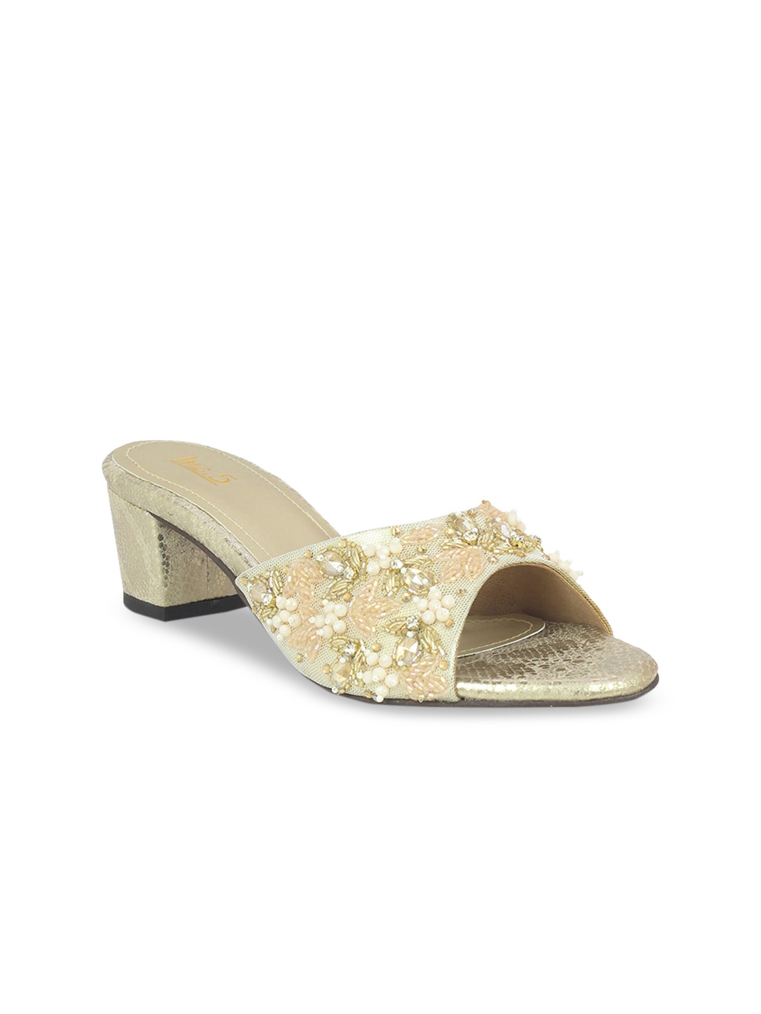 

Inc 5 Women Gold-Toned Woven Design Block Heels