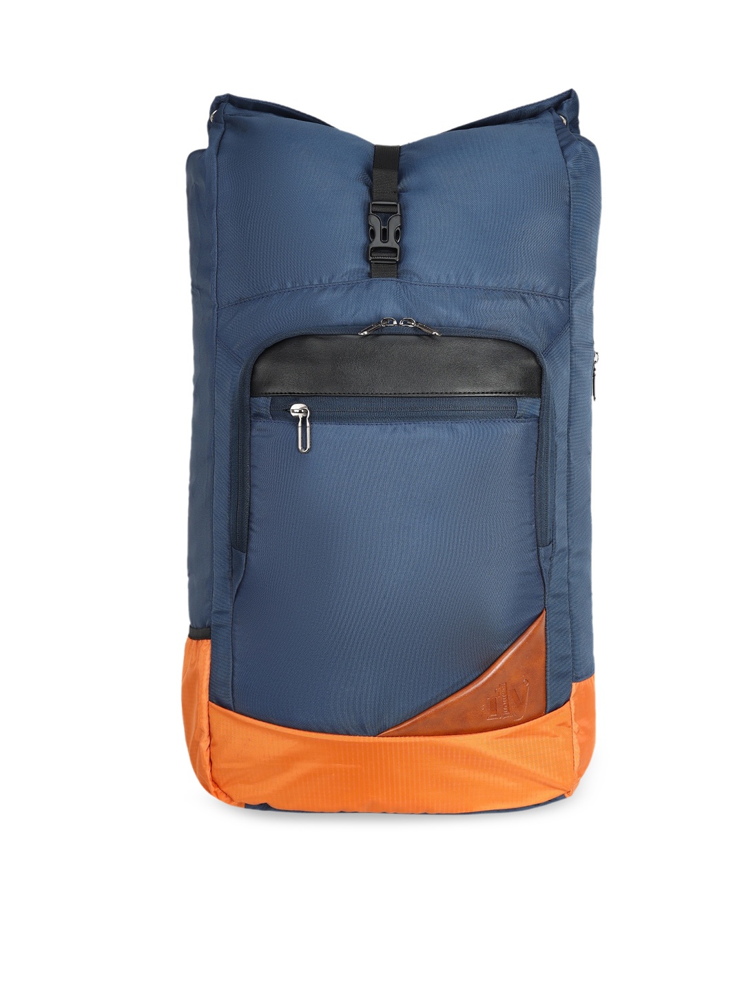 

Fly Fashion Unisex Navy Blue & Orange Colourblocked Backpack