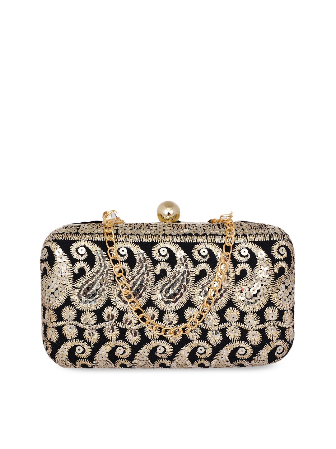 

REZZY Black & Gold-Toned Embellished Embellished Clutch