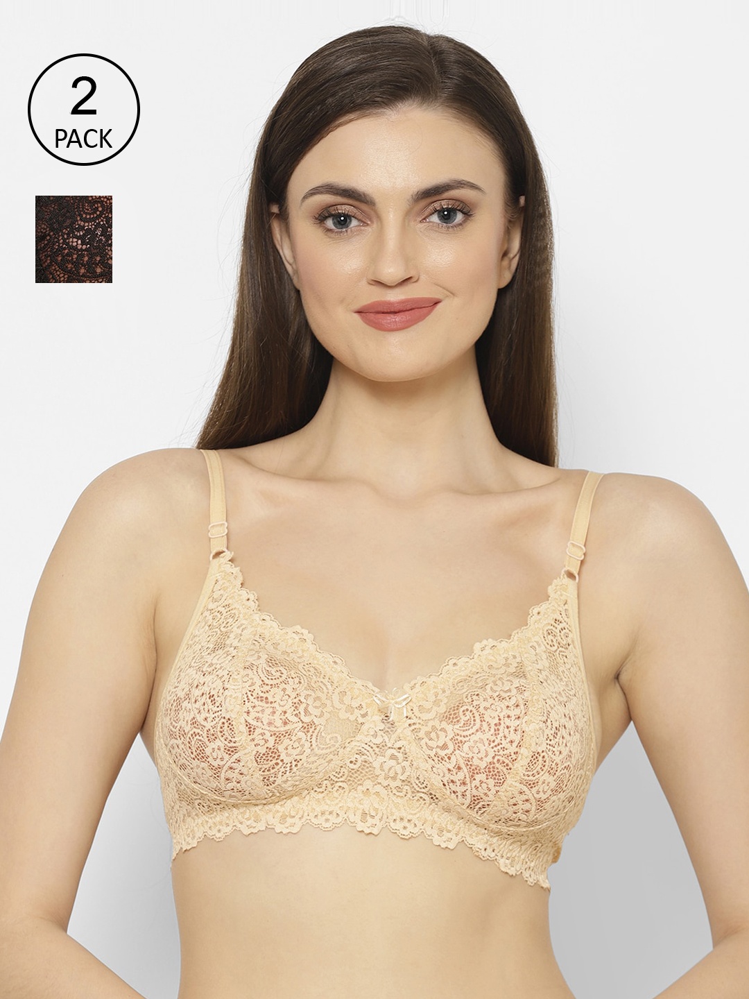 

Floret Beige & Black Lace Non-Wired Non Padded T-shirt Bra