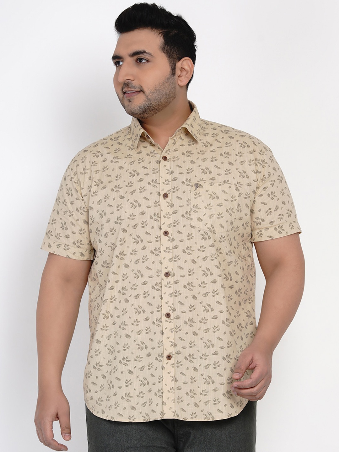 

John Pride Men Khaki Regular Fit Printed Casual Shirt