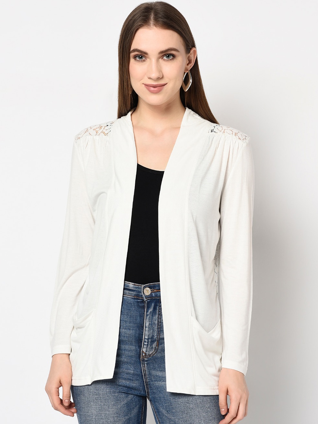 

Espresso Women Off-White Solid Open Front Shrug