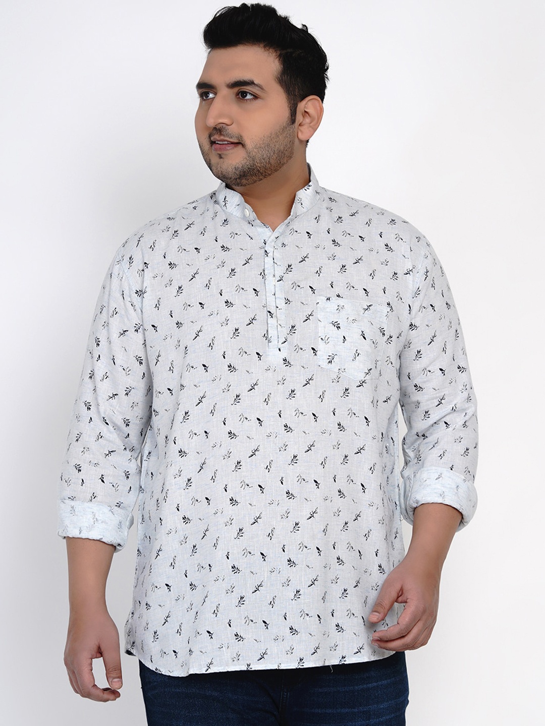 

John Pride Men Off-White Regular Fit Printed Linen Plus Size Casual Shirt