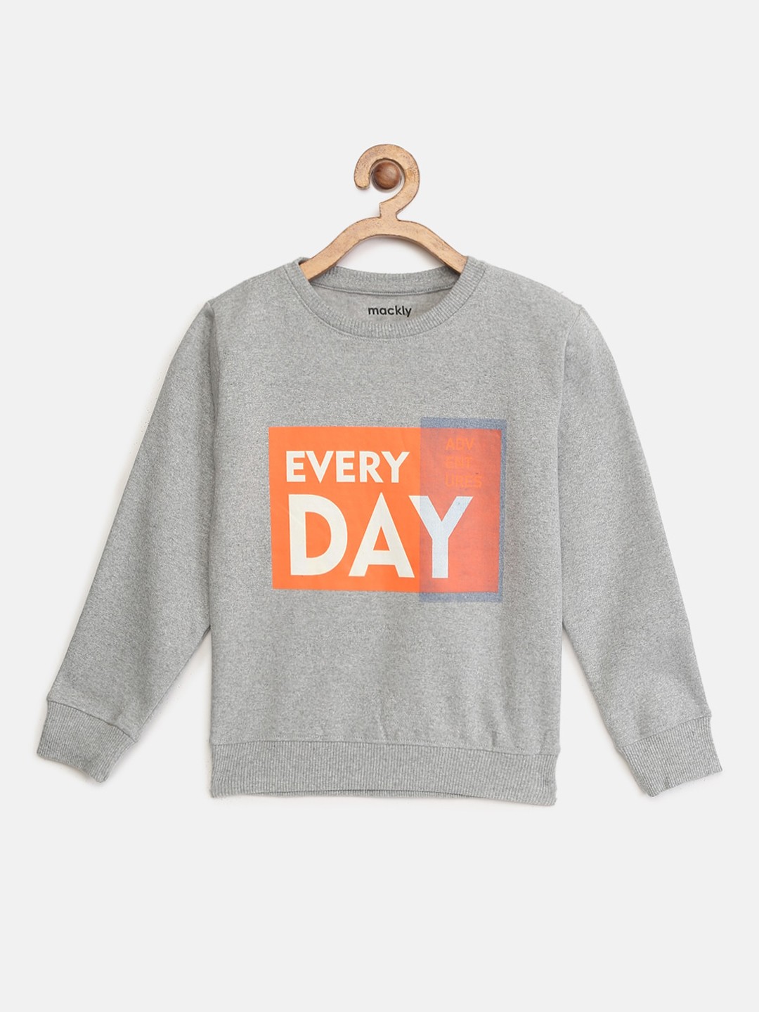 

mackly Boys Grey Melange Printed Round Neck T-shirt