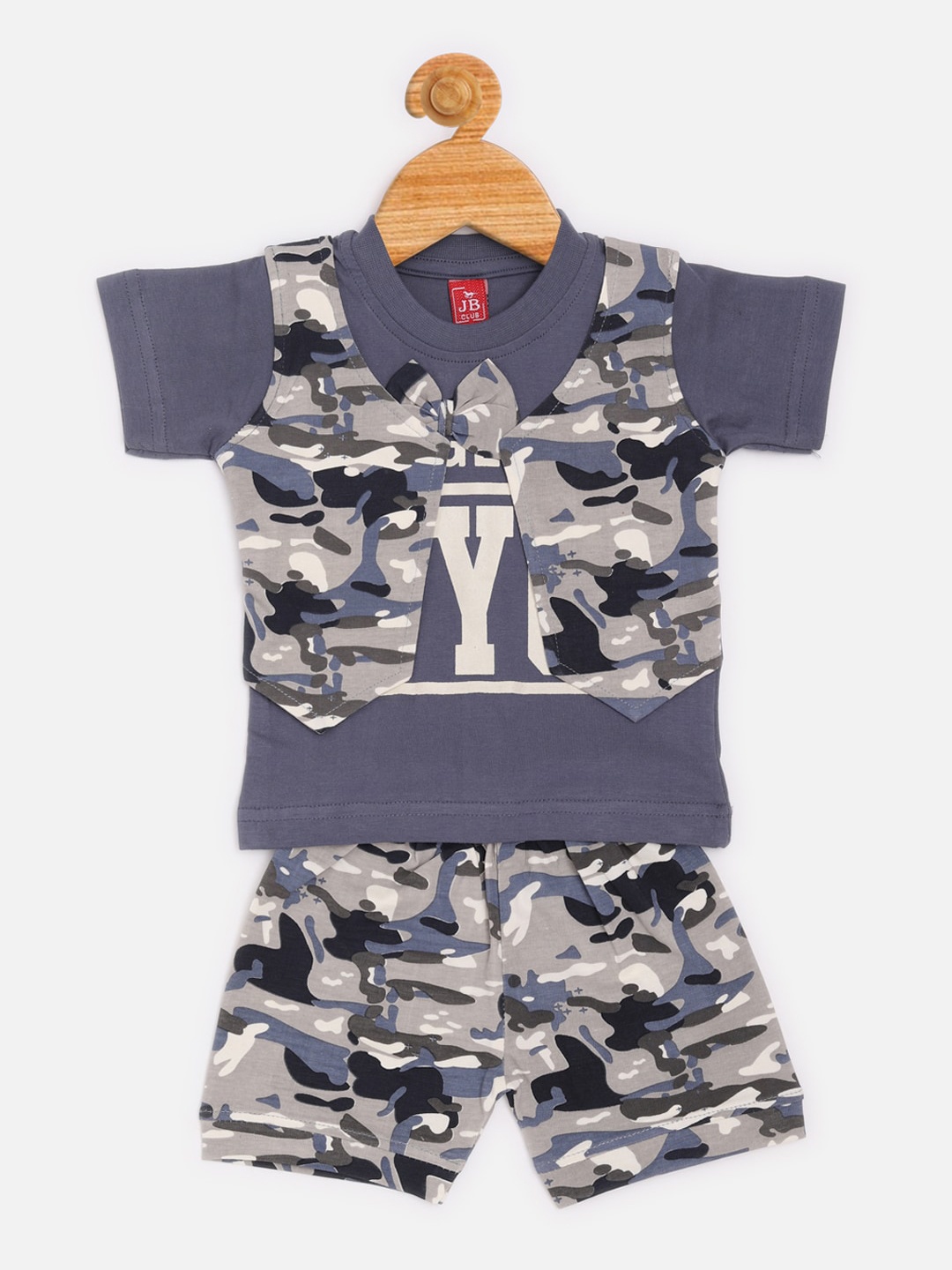 

Jaybee Boys Grey & White Camouflage Printed T-shirt with Shorts