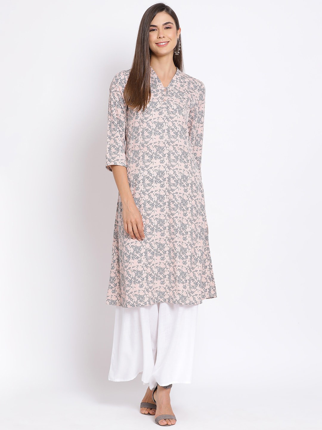

Oxolloxo Women's Pink & Grey Printed Tunic