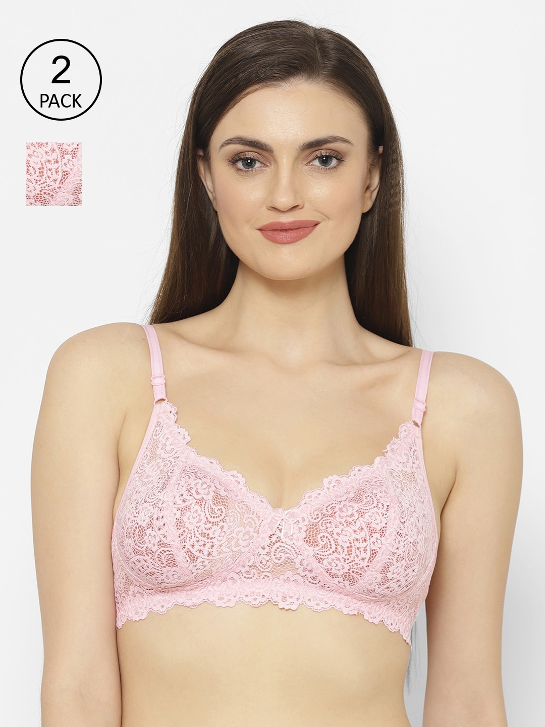 

Floret Pack of 2 Pink Lace Non-Wired Non Padded T-shirt Bras