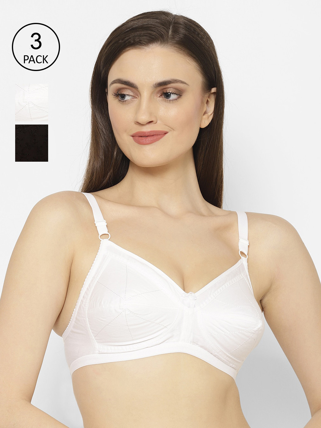 

Floret Pack of 2 White & Black Solid Non-Wired Non Padded Everyday Bras