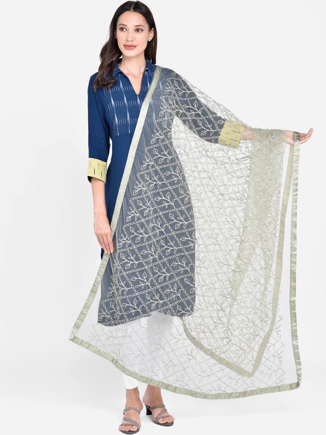

Dupatta Bazaar Olive Green Embroidered Dupatta