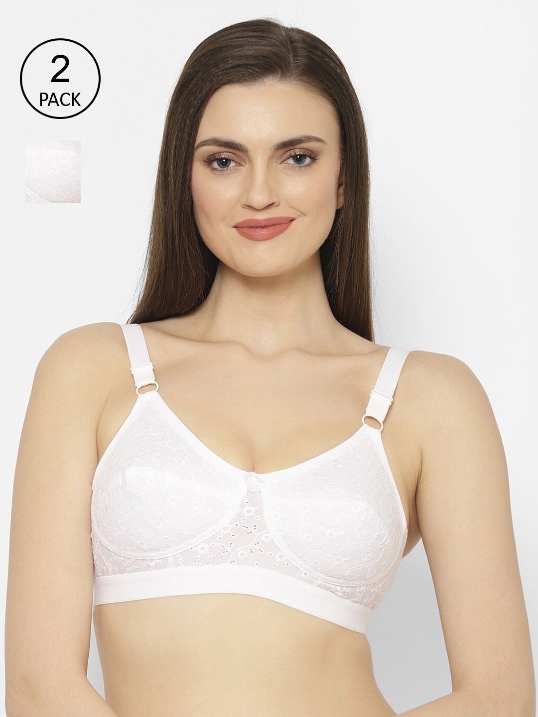 

Floret Pack of 2 White Self Design Non-Wired Non Padded Everyday Bras