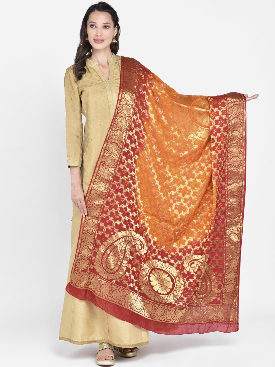 

Dupatta Bazaar Red & Gold-Toned Woven Design Dupatta