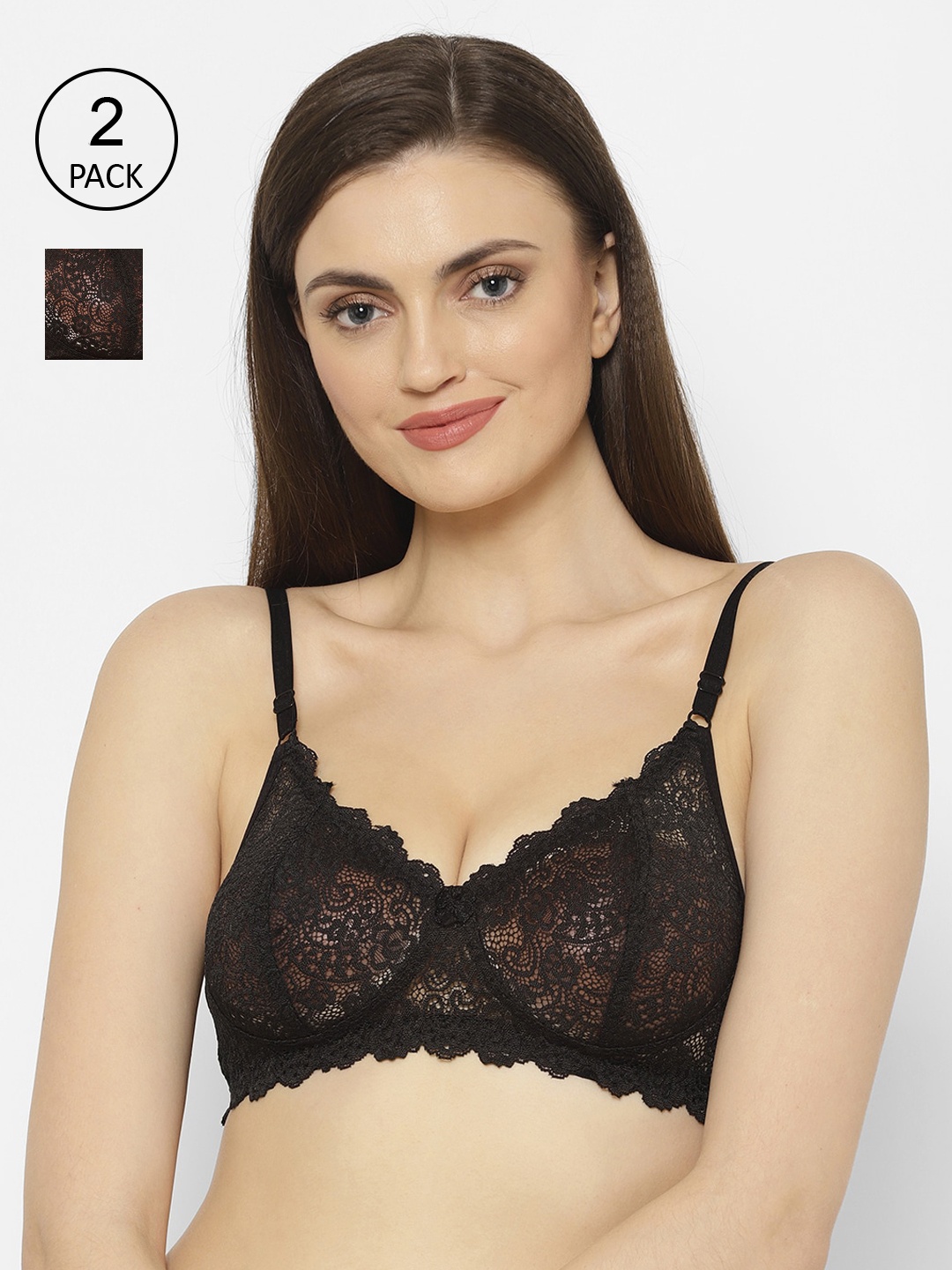 

Floret Black Lace Non-Wired Medium Coverage Non Padded T-shirt Bra Lucy_Black-Black