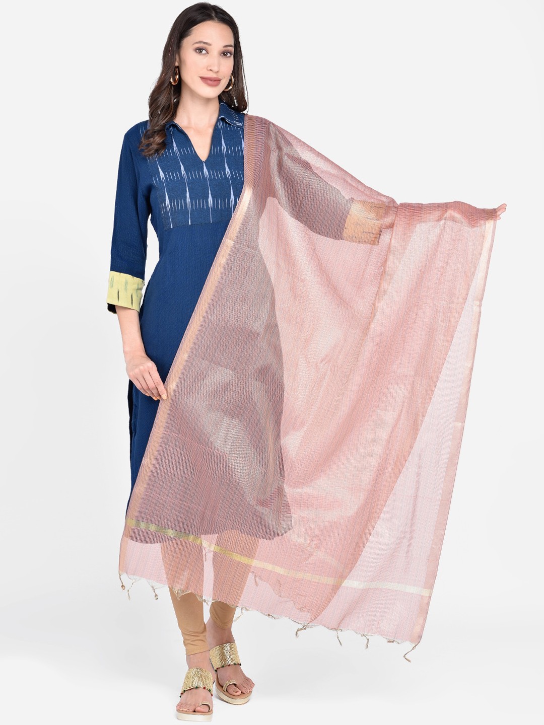 

Dupatta Bazaar Pink & Gold-Toned Woven Design Dupatta