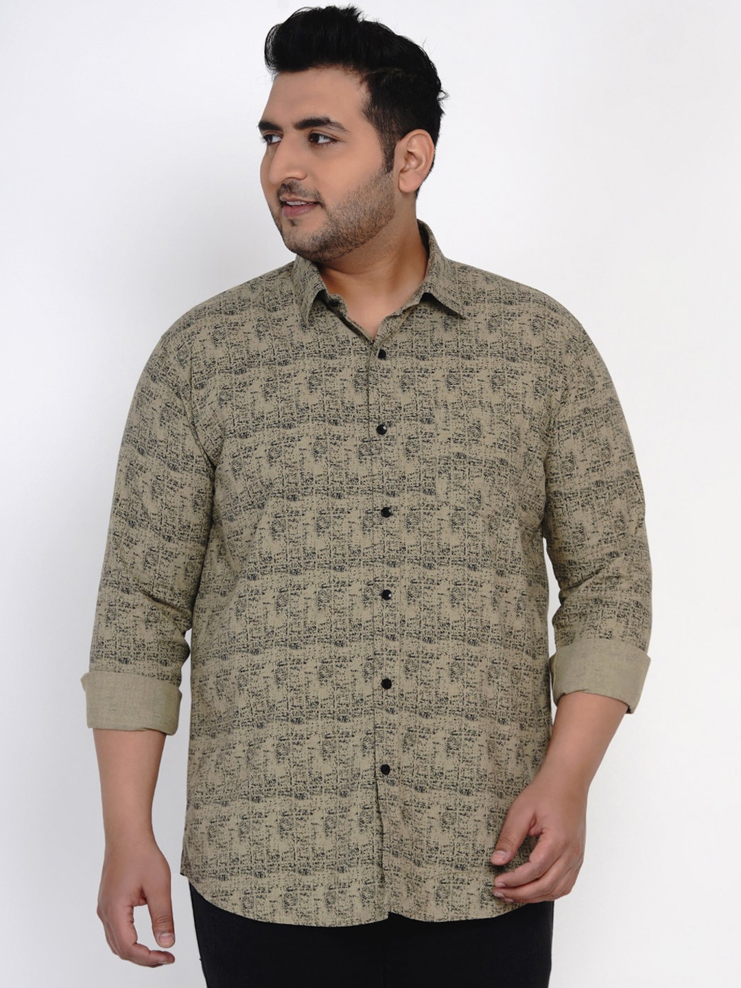 

John Pride Plus Size Olive Green Regular Fit Printed Casual Shirt