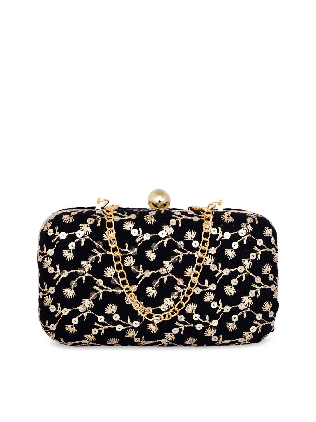 

REZZY Black & Gold-Toned Embellished Clutch
