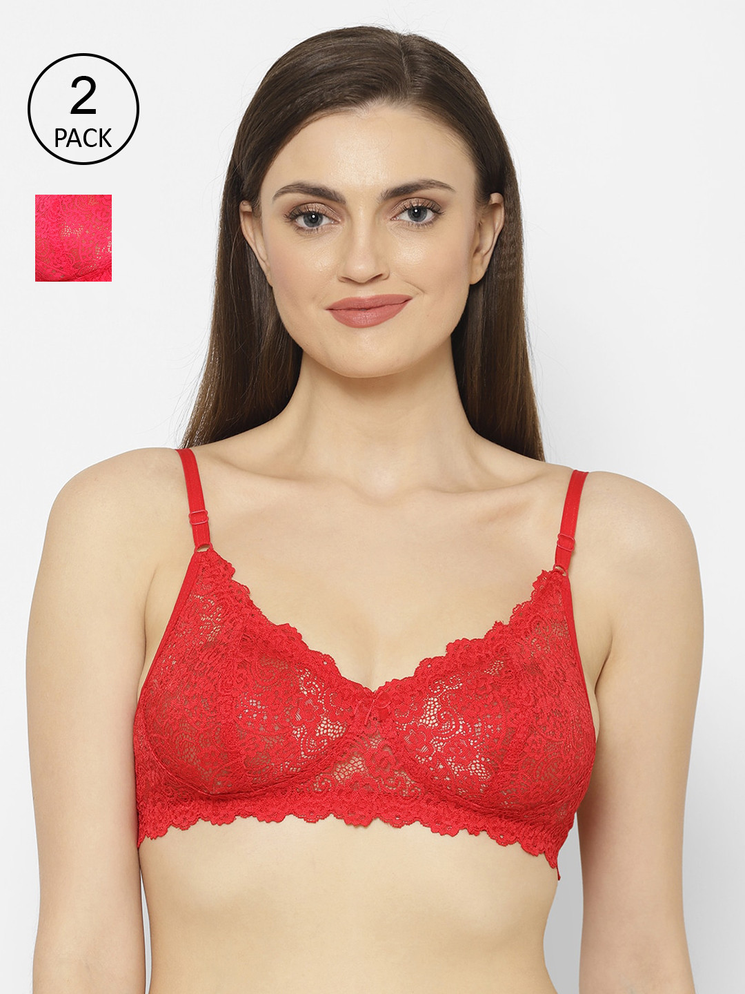 

Floret Pack of 2 Lace Non-Wired Non Padded T-shirt Bra, Magenta
