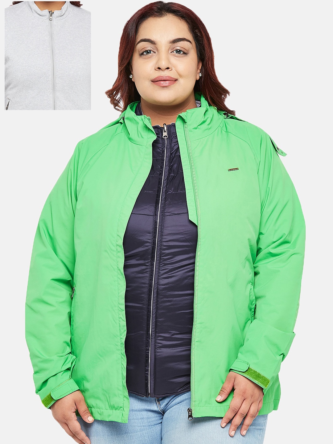 

Kosha Women Green Plus Size Breathable Waterproof Nylon 4 in 1 Jacket