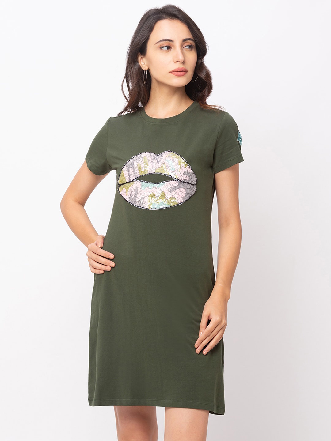 

Globus Women Green Printed T-shirt Dress