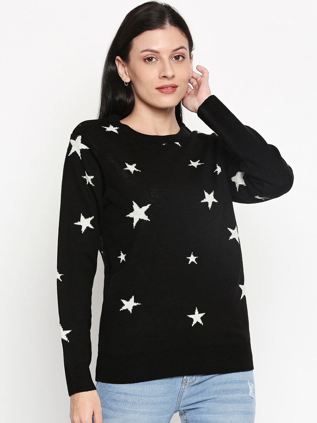 

Honey by Pantaloons Women Black & White Printed Pullover Sweater