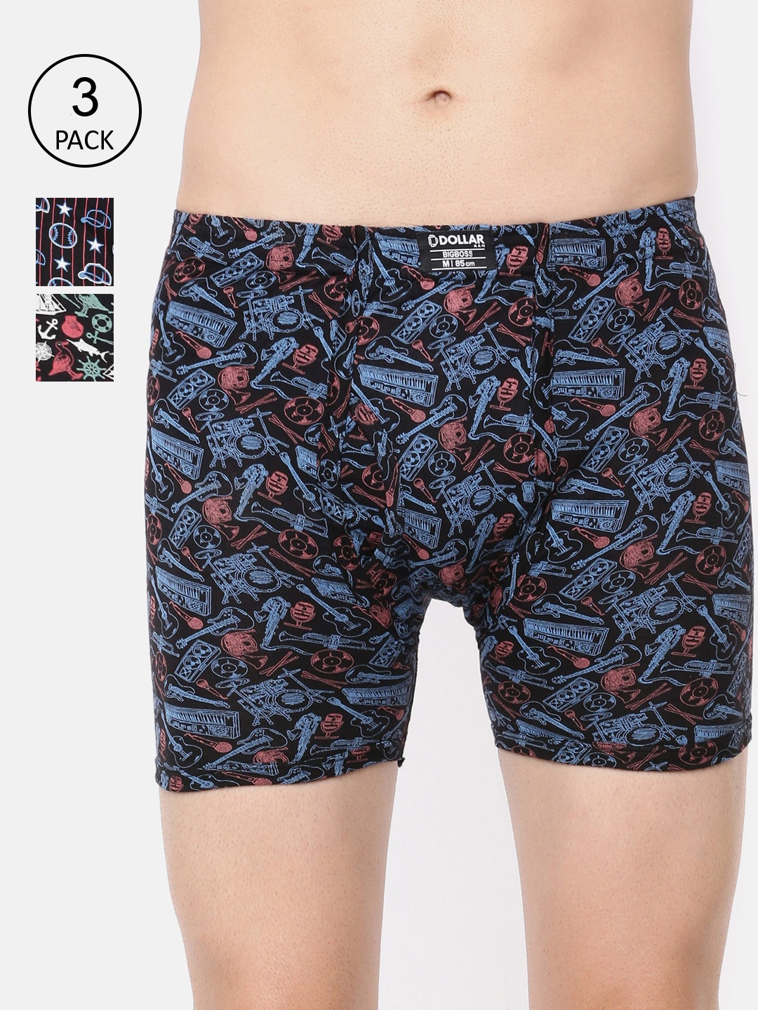 

Dollar Bigboss Men Printed Pack of 3 Soft Combed Cotton Trunk MDTR-12-PO3-C2, Assorted