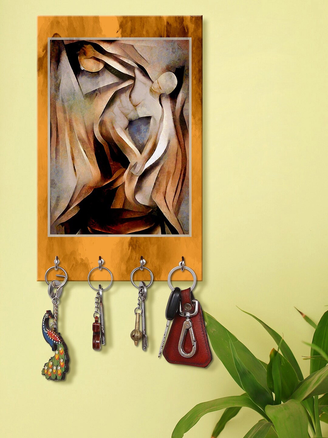

999Store Yellow & Brown Abstract Men Printed Key Holder