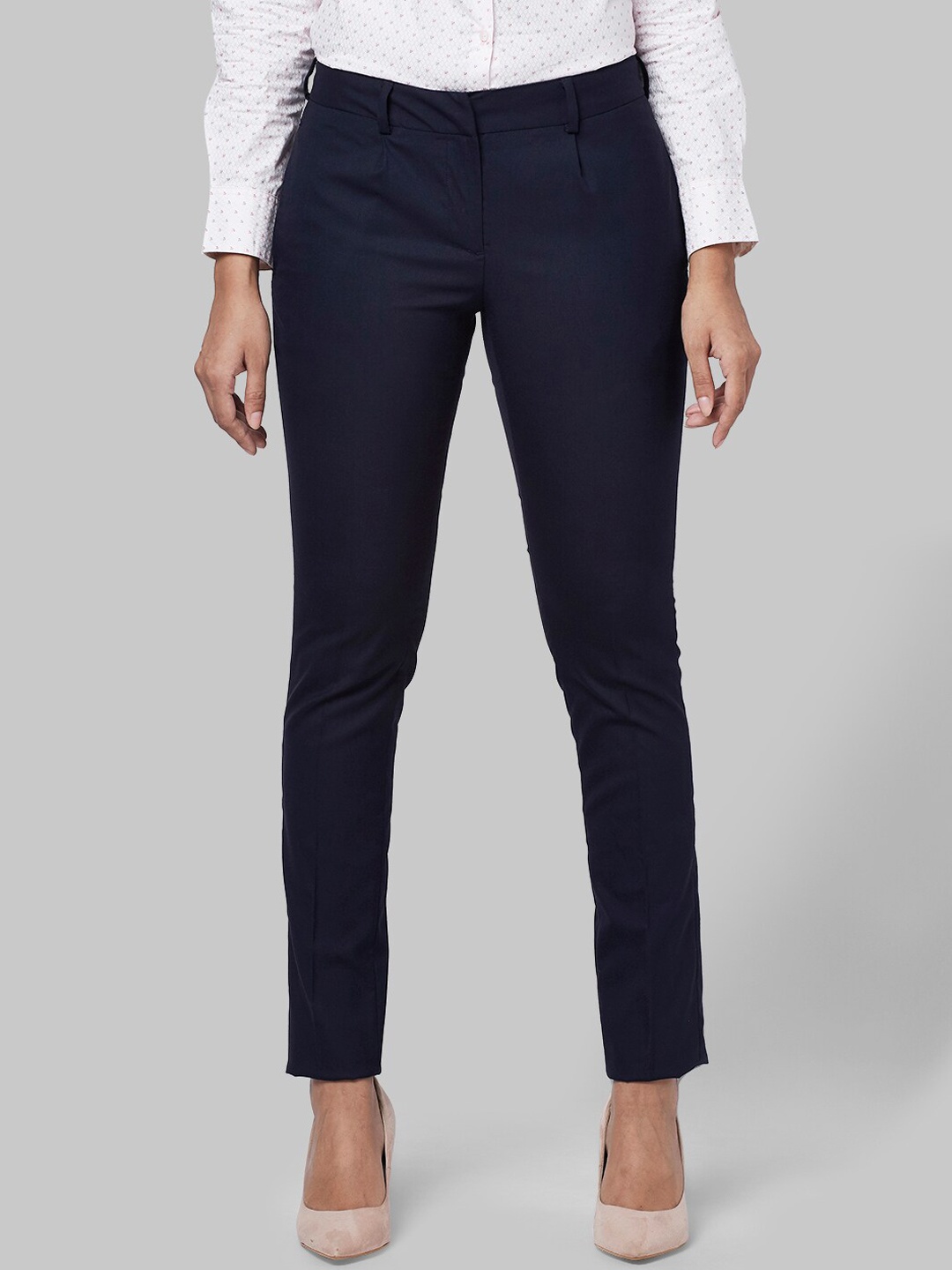 

Park Avenue Woman Women Blue Tapered Fit Solid Formal Trousers, Navy blue