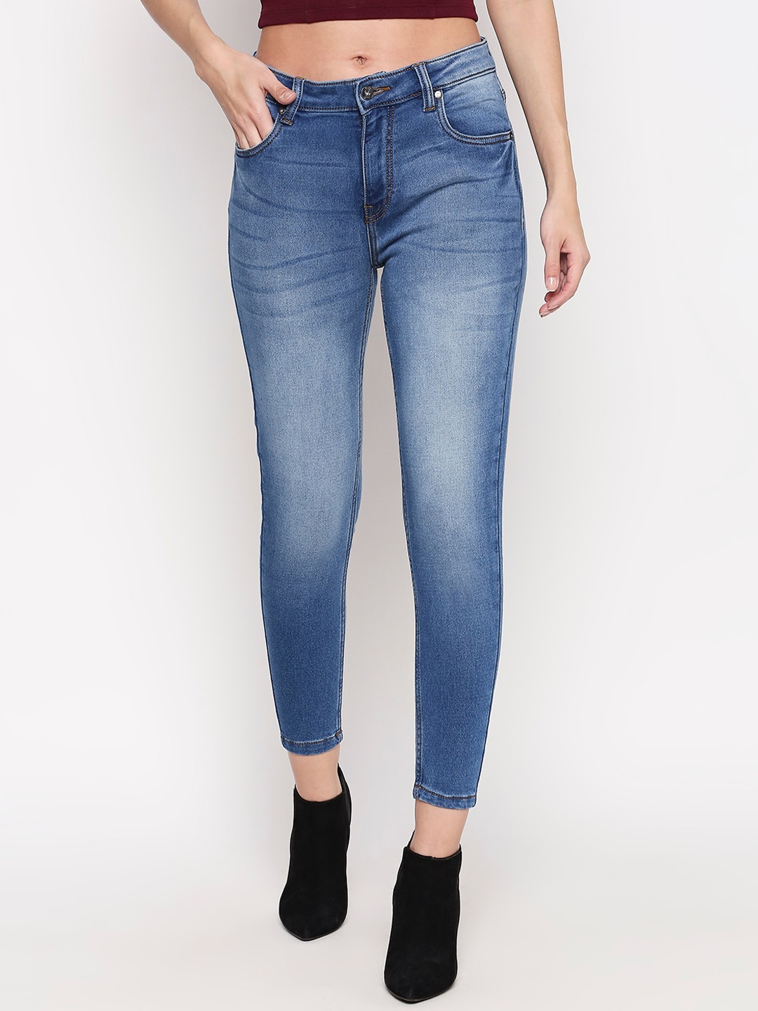 

People Women Blue Skinny Fit Mid-Rise Clean Look Jeans