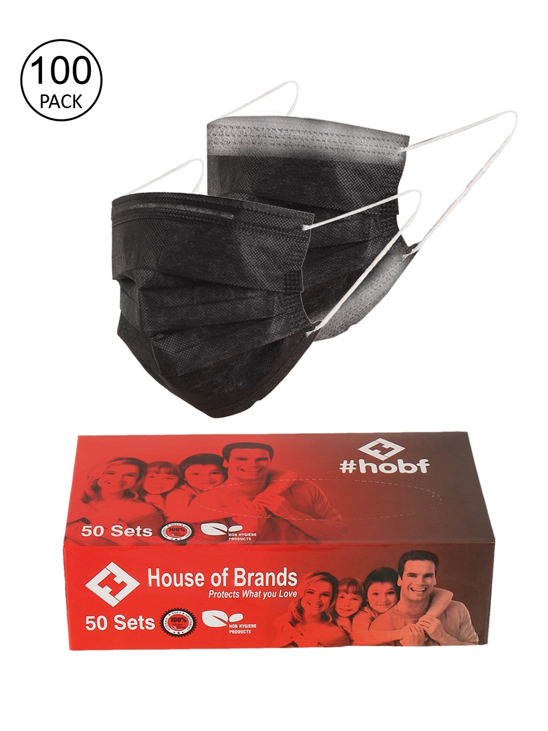 

LONDON FASHION hob Pack Of 100 3-Ply Surgical Masks, Black
