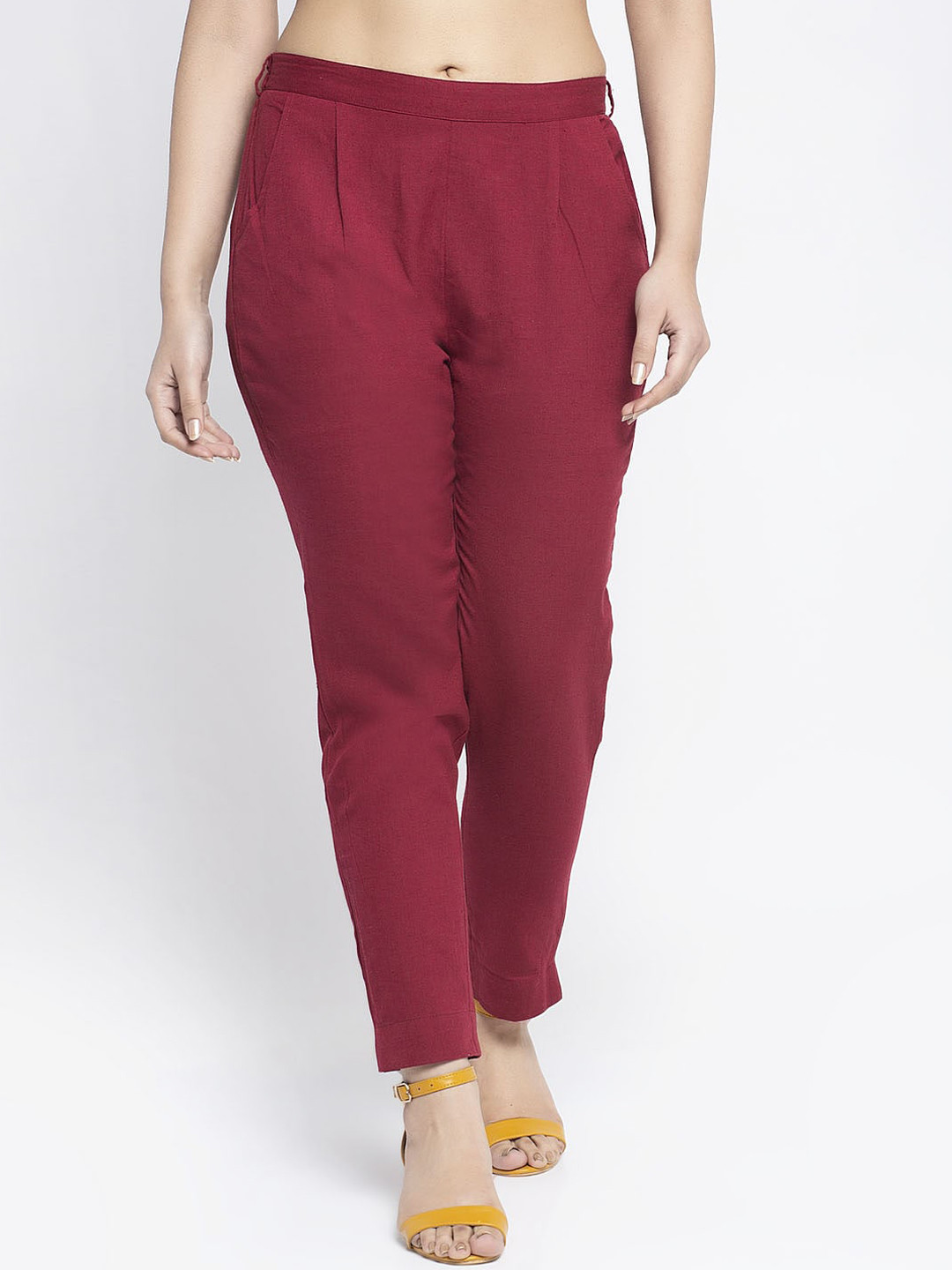 

Aujjessa Women Maroon Regular Fit Solid Cigarette Trousers