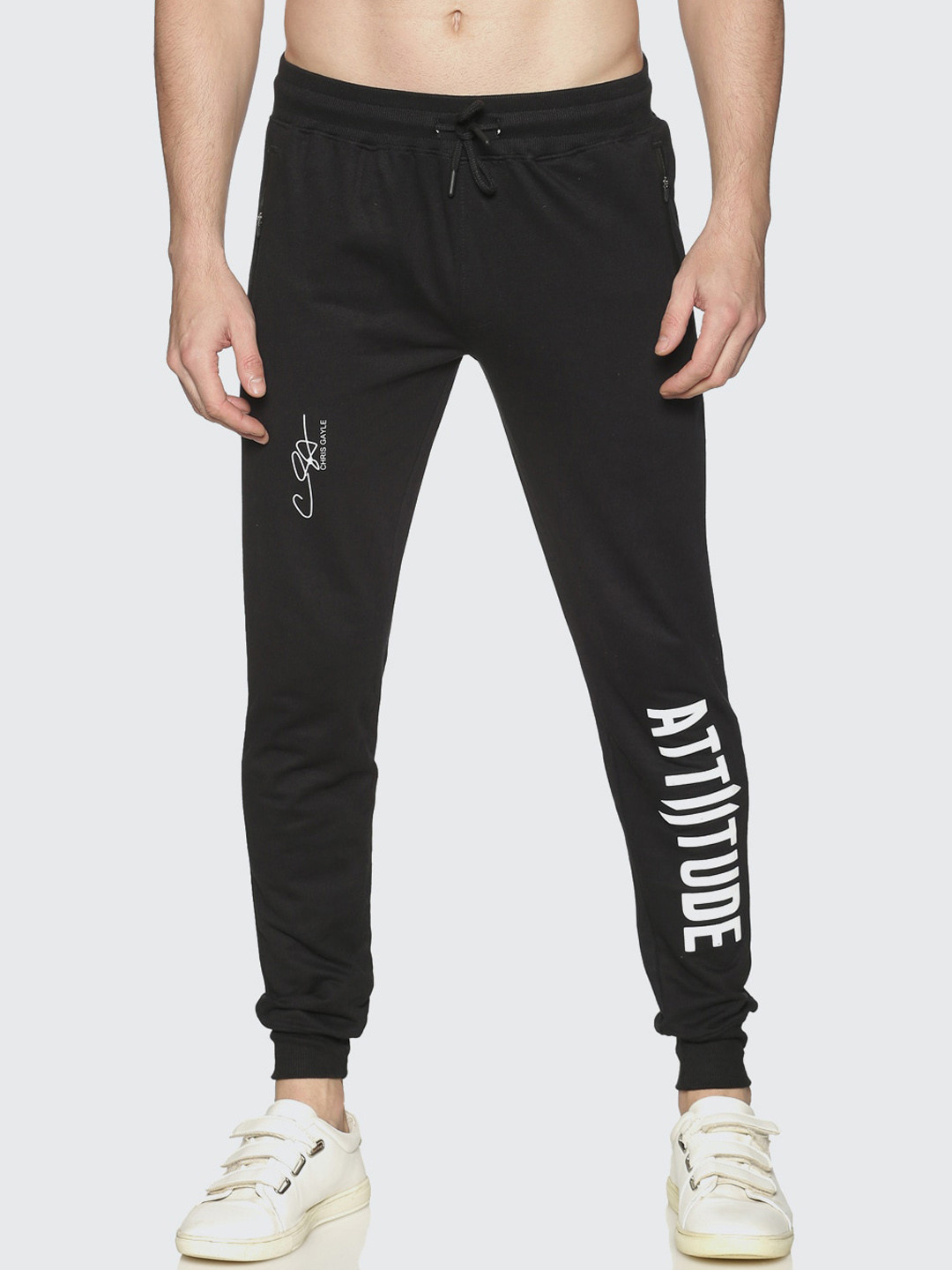 

ATTIITUDE Men Black & White Solid Slim-Fit Joggers