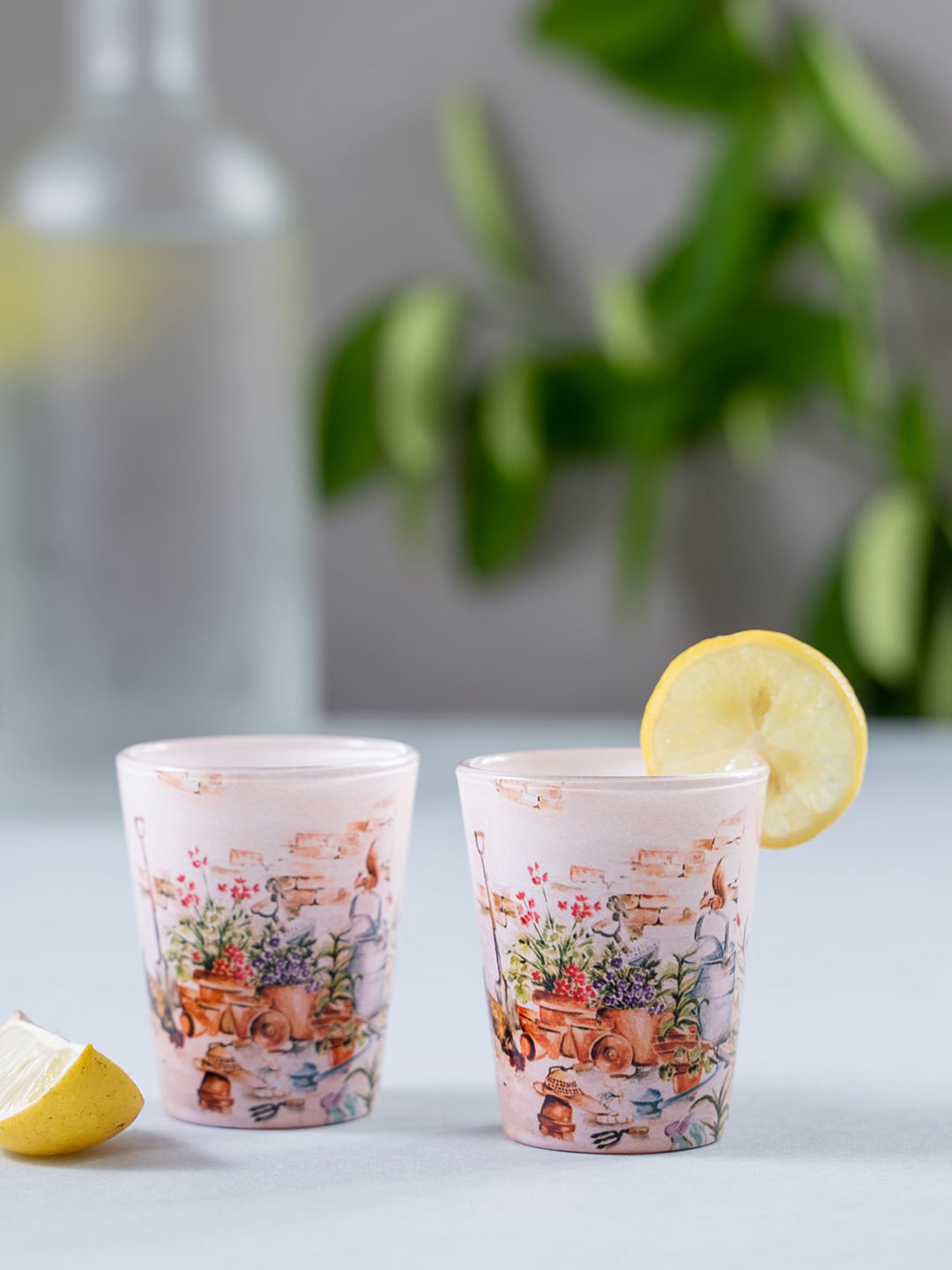 

KOLOROBIA Set of 2 Beige & Brown English Themed Garden Shot Glasses 30 ml