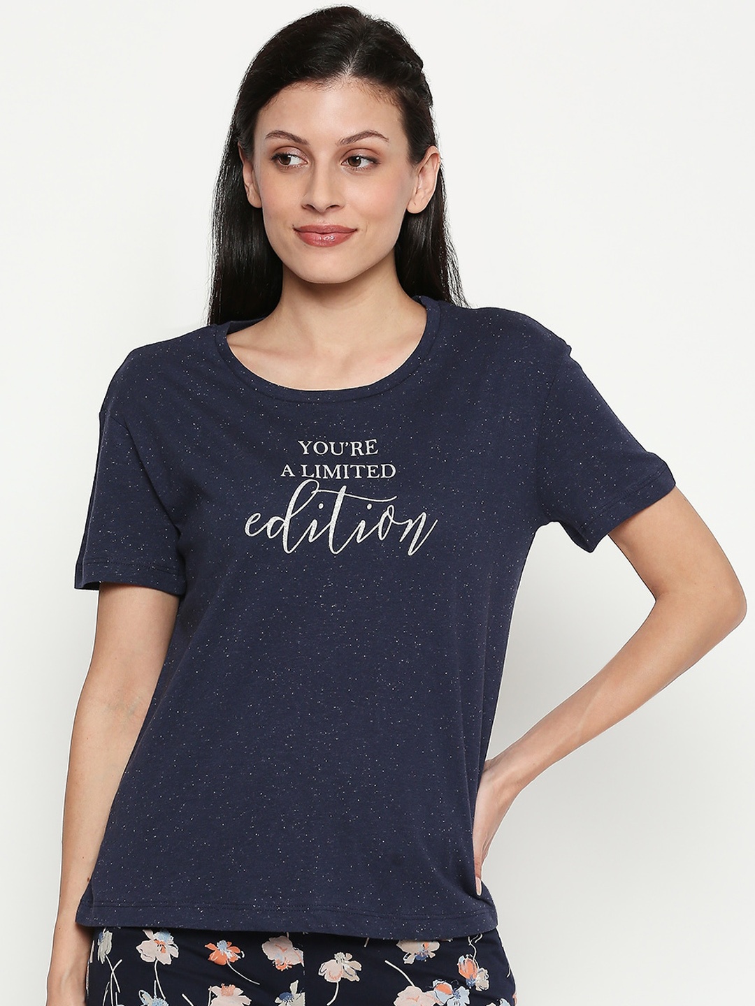 

Dreamz by Pantaloons Women Navy Blue Printed Lounge tshirt