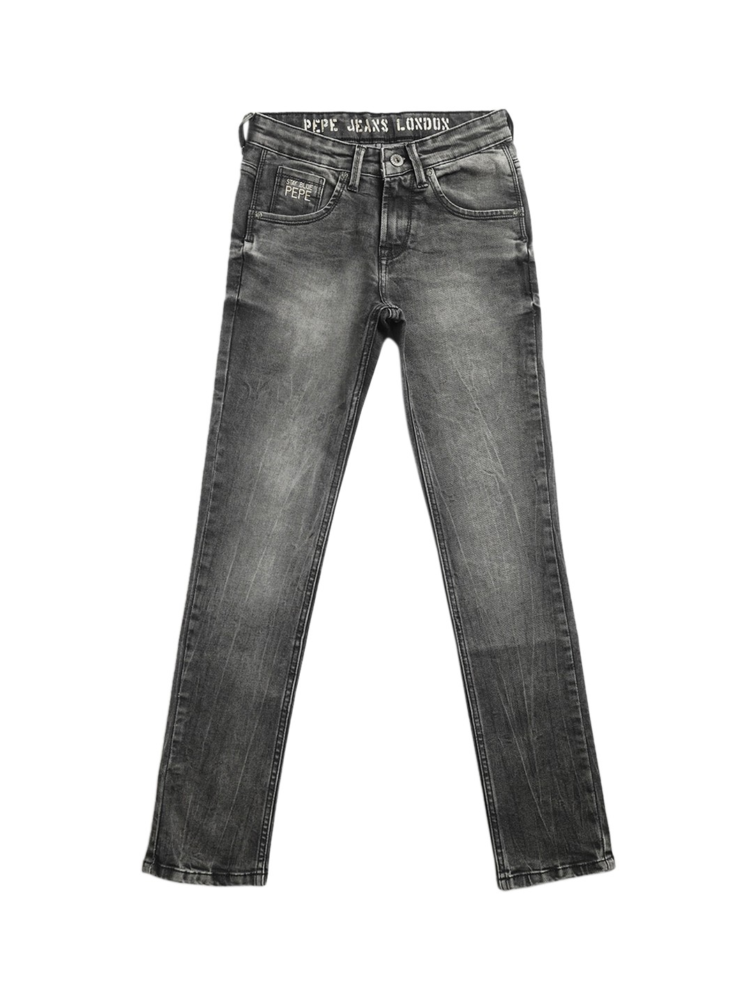 

Pepe Jeans Boys Charcoal Grey Slim Fit Mid-Rise Clean Look Jeans